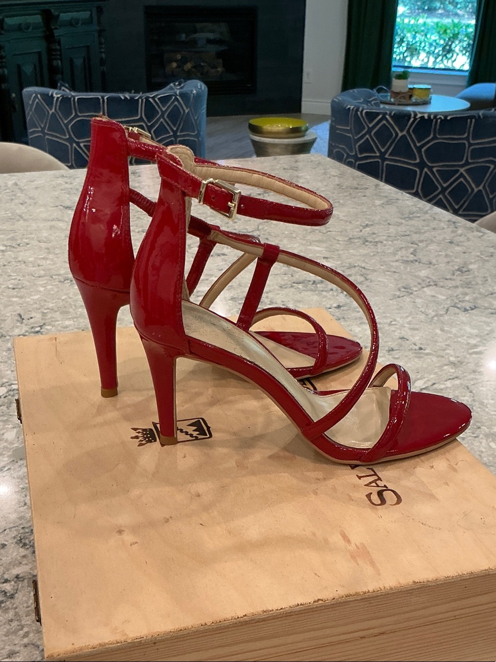 Vince Camuto Red Patent Strappy Stiletto Sandals - Picture 3 of 7